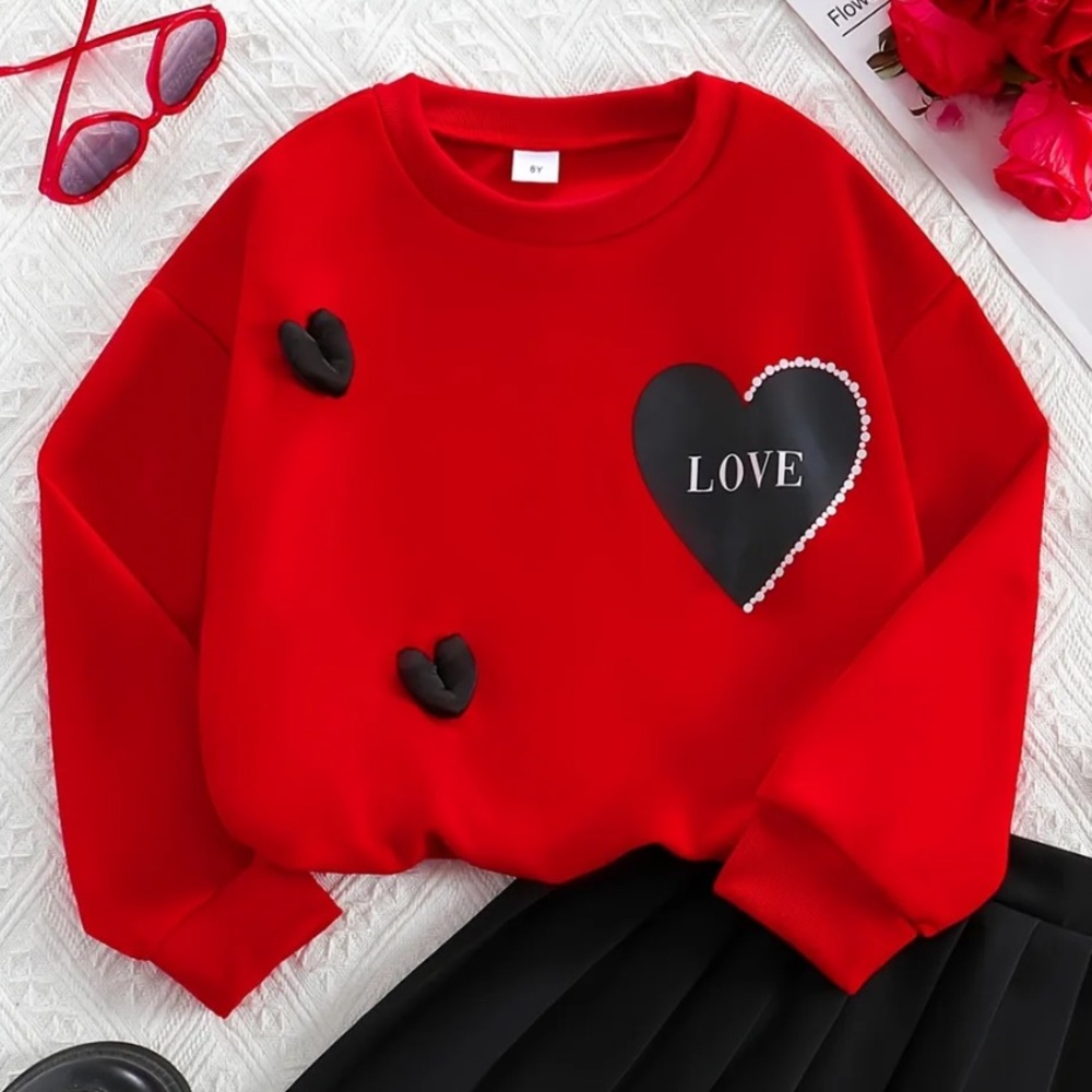 Girls Red Love Heart Valentines Sweatshirt